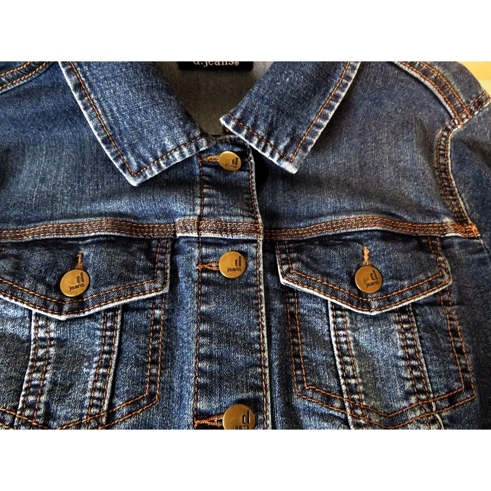 D Jeans Medium Wash Denim Jacket‎ Size M Classic Cropped Jacket Stretch Trucker - Picture 7 of 8